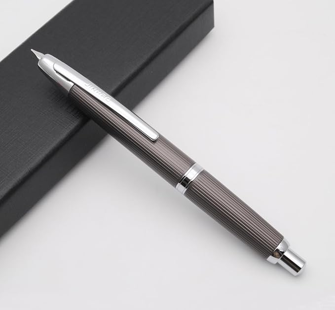 JINHAO 10 Press Fountain Pen, Retractable Metal Pen with Ink Converter (F Nib 0.5mm, Striated Dark Gray)