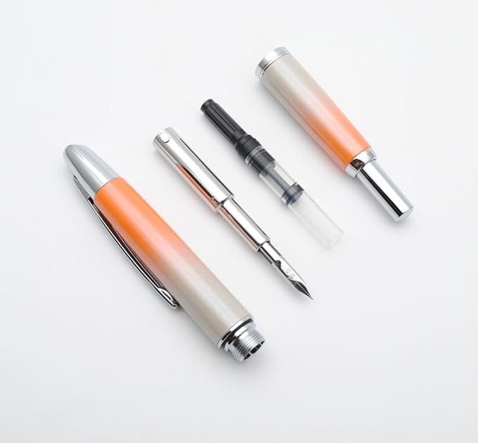 JINHAO 10 Press Fountain Pen, Retractable Metal Pen with Ink Converter (F Nib 0.5mm, Gradient Orange)