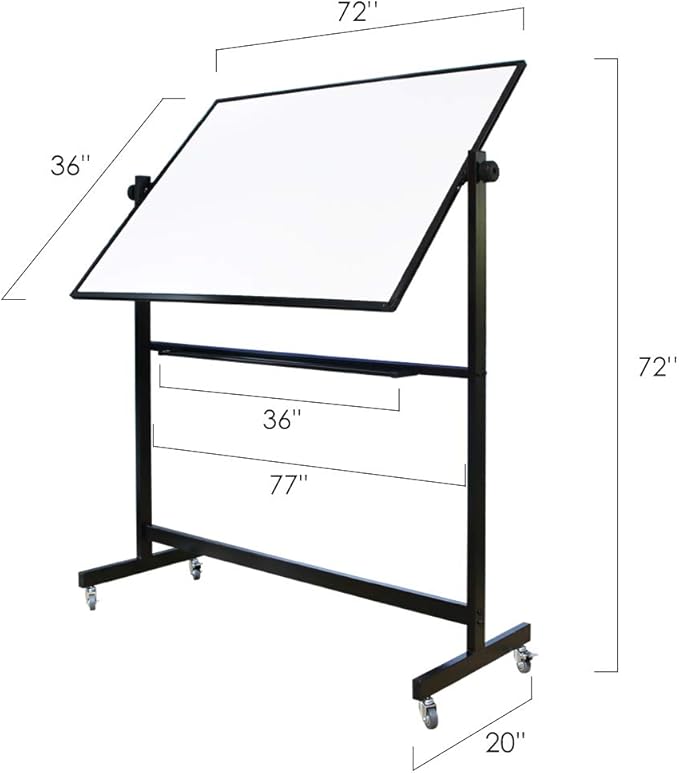 XIWODE 36x72 Large Magnetic Dry Erase Whiteboard with Stand - Double-Sided Freestanding Rolling Board, Flippable Design for Writing & Display, Black Frame for Office, Classroom, Home