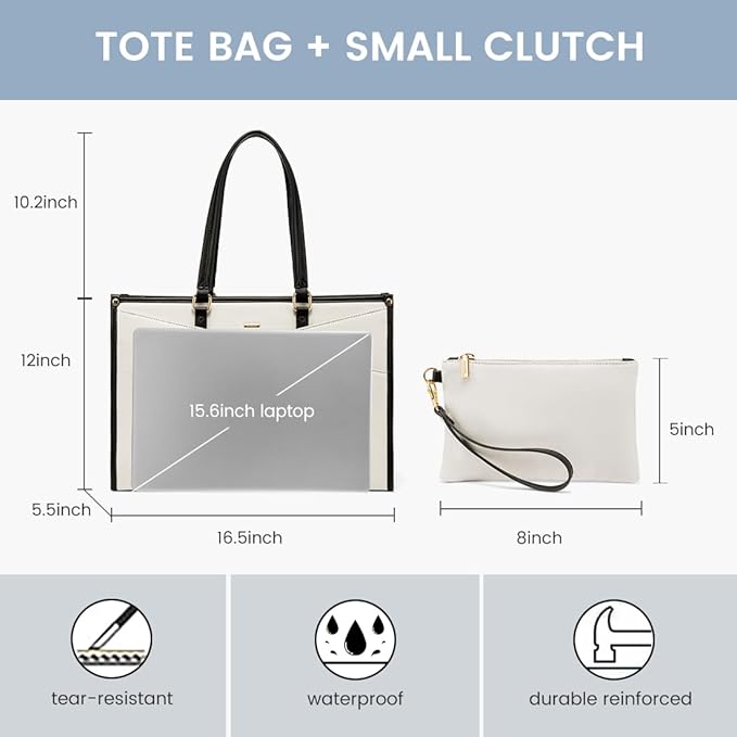 LOVEVOOK Laptop Bag for Women, 15.6 inch Laptop Tote Work Bag Cancas Casual Handbag for Travel Lightweight Shoulder Bag,Black White