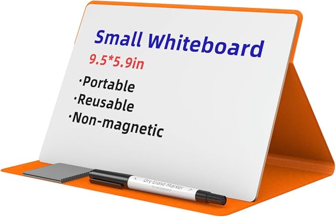 Small Dry Erase Board with Stand for Desk, Portable Reusable Desktop Notepad, 9.5 * 6.6in Memo White Board,Office Home Supplies Desk Accessories MH770 (Orange)