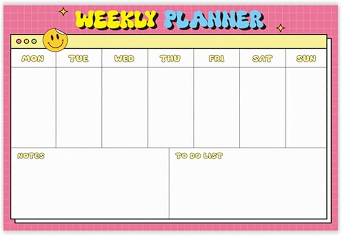 GEEKBEAR Dry Erase Refrigerator Calendar with 3 Markers - Attachable to Any Fridge with Special Suction Cups - Monthly and Weekly Designs, Acrylic - 15.7" x 10.6" (07. Smile Pink, Weekly)