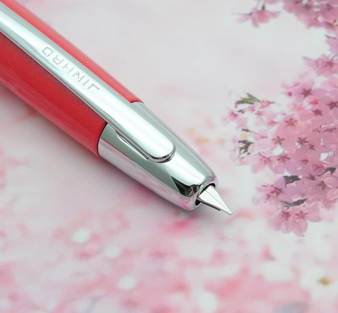 JINHAO 10 Press Fountain Pen, Retractable Metal Pen with Ink Converter (EF Nib 0.38mm, Gradient Rose Red)