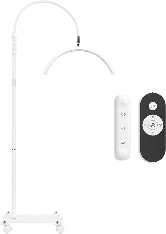 Lash Light for Eyelash Tech with Wheels, Half Moon Light for Lashes, Nails and Estheticians, LED Floor Lamp Adjustable Brightness and Color Modes (White)