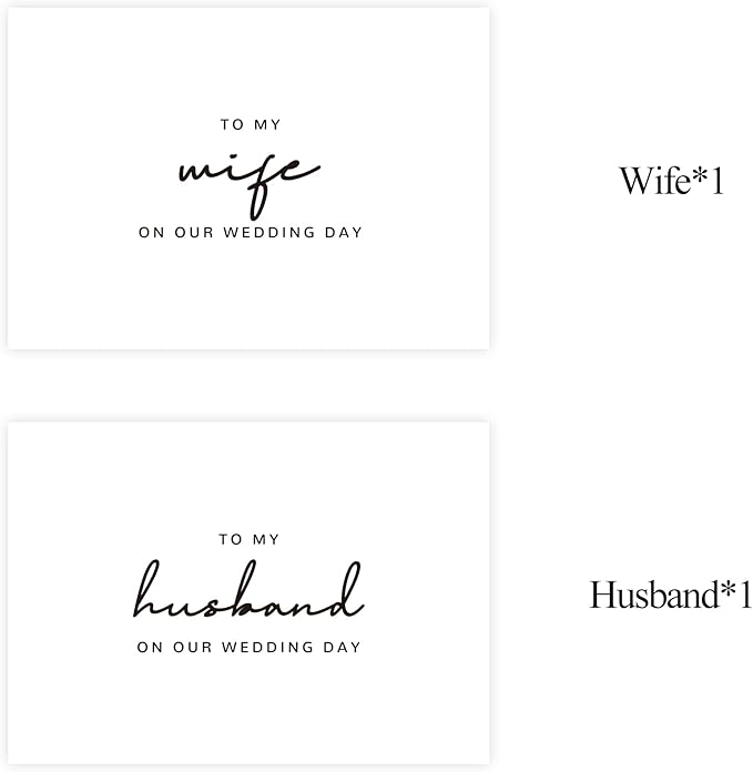 Set of 2 Wedding Cards for Husband and Wife with Matching Envelopes, To My Husband on our Wedding Day Card, To My Wife on our Wedding Day Card. （Husband/Wife B）