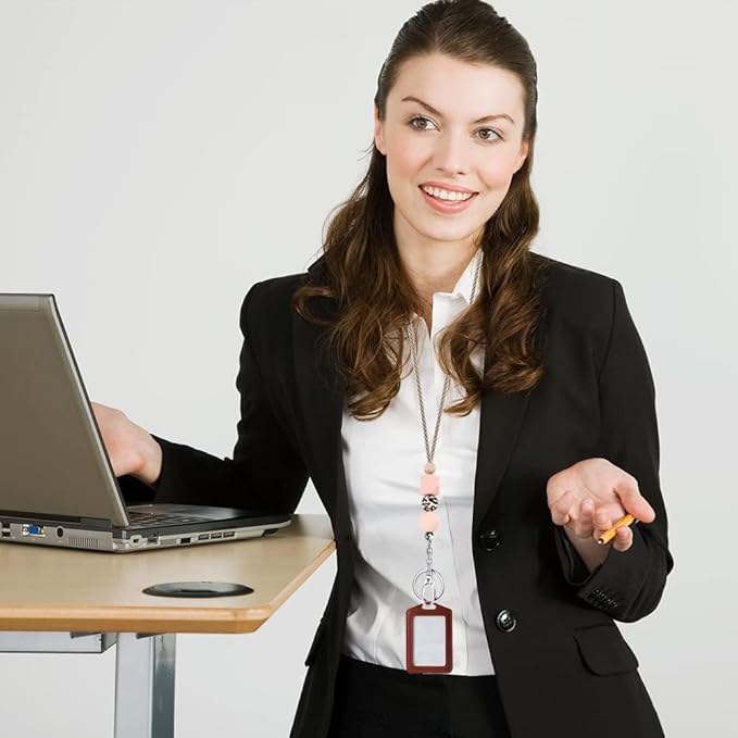 POPLOPP 2PCS Teacher Lanyards for ID Badges and Keys, Cute Silicone Beaded Lanyard for Women Nurse Employees Students