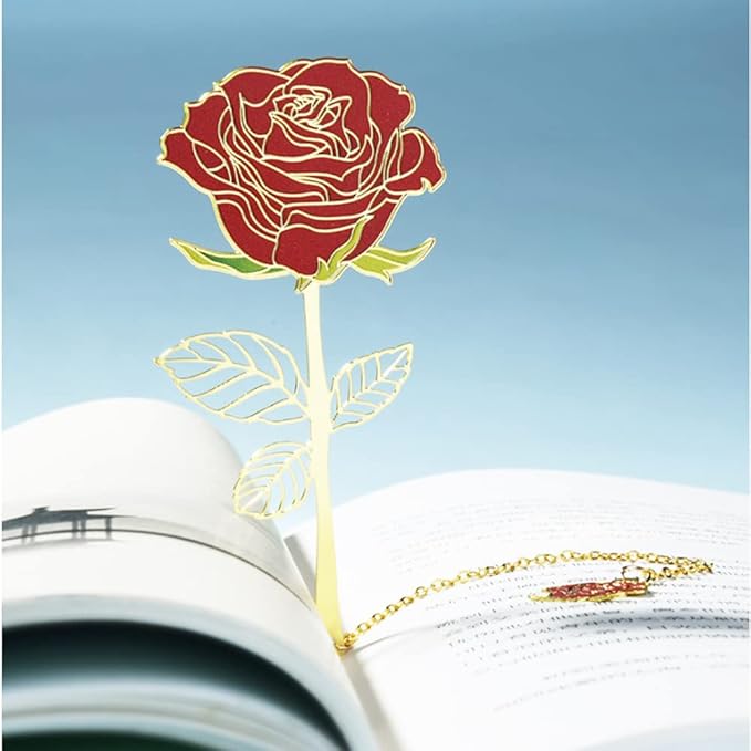 Bookmarks for Book Lovers Book Marks for Reading Women Birthday Graduation Christmas Gifts for Her Cute Metal Bookmark Book Markers Stocking Stuffers for Teens (Rose)