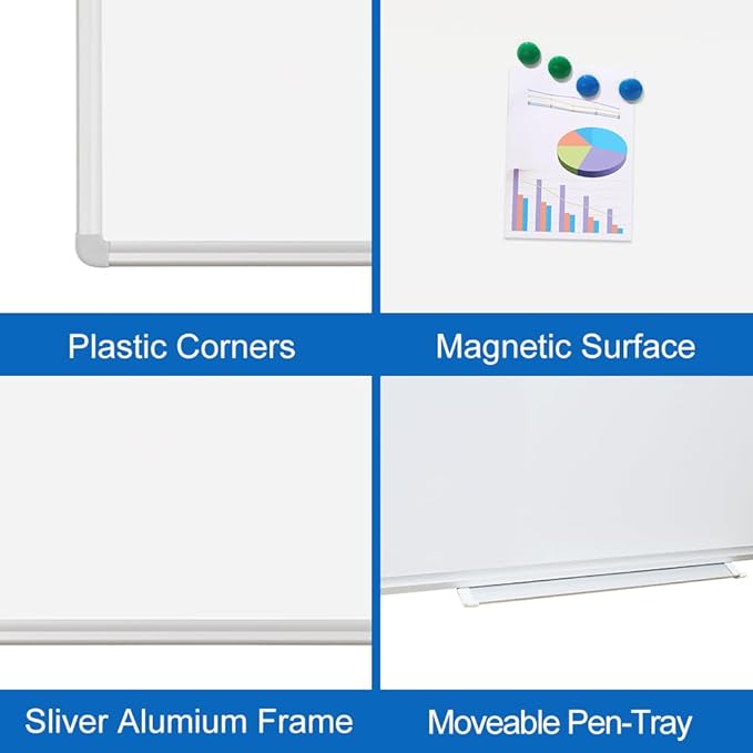 DEVELOP Magnetic Dry Erase White Board 24x36 Inch, Aluminum Frame Wall-Mounted Whiteboard with Detachable Marker Tray & Magnetic Surface for Home Office Classroom Kitchen Memo