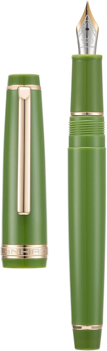 Jinhao 82 Avocado Green Acrylic Fountain Pen, Iridium Bent Nib Classic Design Smooth Writing Pen with Ink Converter (Gold Trim)