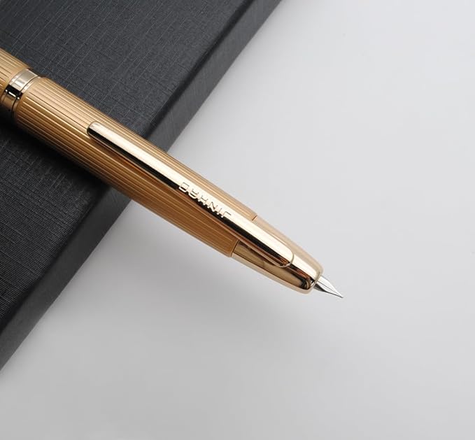 JINHAO 10 Press Fountain Pen, Retractable Metal Pen with Ink Converter (EF Nib 0.38mm, Striated Golden)