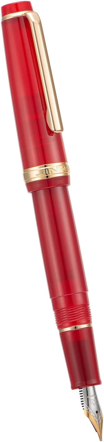 Jinhao 82 Acrylic Fountain Pen, Iridium Fine Nib with Ink Converter, Transparent Red Classic Design Smooth Writing Pen (Gold Trim)