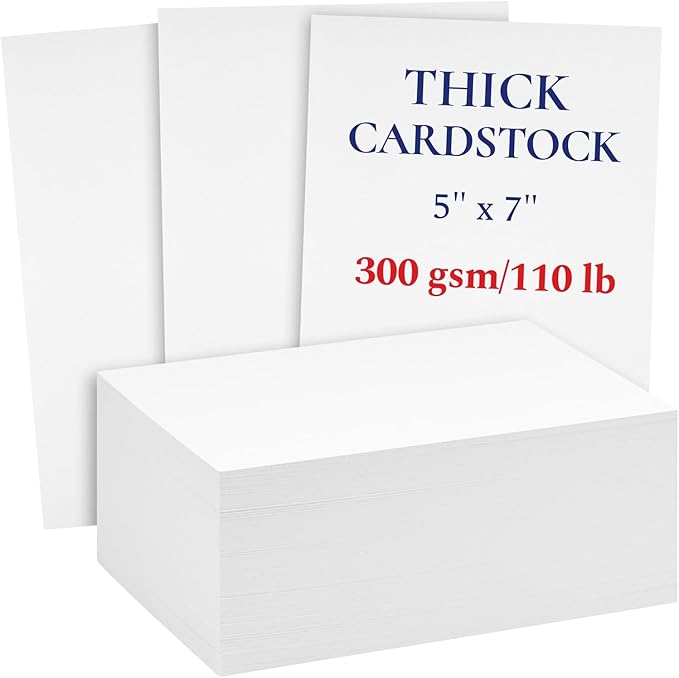 200 Pack White 300 GSM / 110 lb Thick Cardstock Paper - Blank Heavyweight Wedding Invitation Cards for Printing, Flashcards, Postcards - 5x7 inch