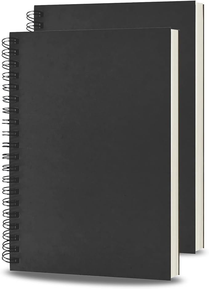 BoAn Spiral Notebook 2 Pcs 8.3 Inch x 11.2 Inch A4 Notebook 76 Pages/ 38 Sheets Soft Cover Spiral Notebook Journal Sketchbook Soft Kraft Cover Sheets for Students Office Business