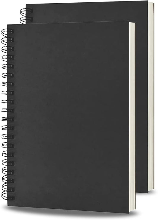 BoAn Spiral Notebook 2 Pcs 8.3 Inch x 11.2 Inch A4 Notebook 76 Pages/ 38 Sheets Soft Cover Spiral Notebook Journal Sketchbook Soft Kraft Cover Sheets for Students Office Business