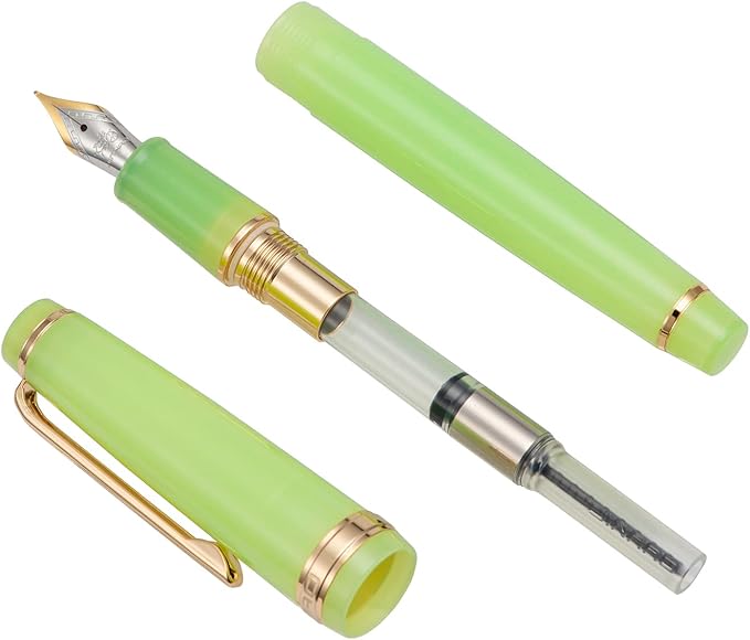 Jinhao 82 Acrylic Fountain Pen, Iridium Fine Nib with Ink Converter, Transparent Green Classic Design Smooth Writing Pen (Gold Trim)
