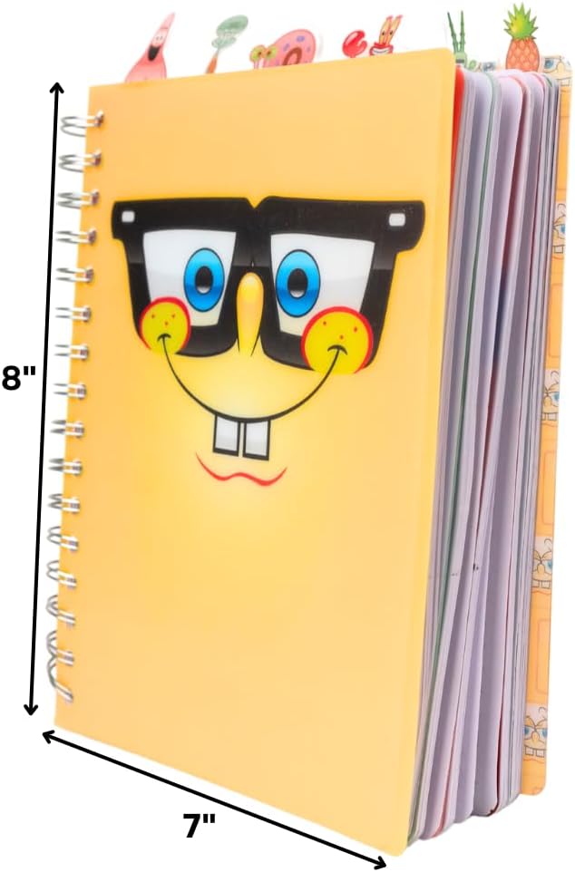 Innovative Designs Nickelodeon Spongebob Squarepants Tab Journal Notebook, Spiral Bound, 144 Lined Pages, 8 x 7 inches