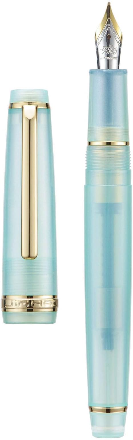 Jinhao 82 Acrylic Fountain Pen, Iridium Fine Nib with Ink Converter, Transparent Lake Blue Classic Design Smooth Writing Pen (Gold Trim)