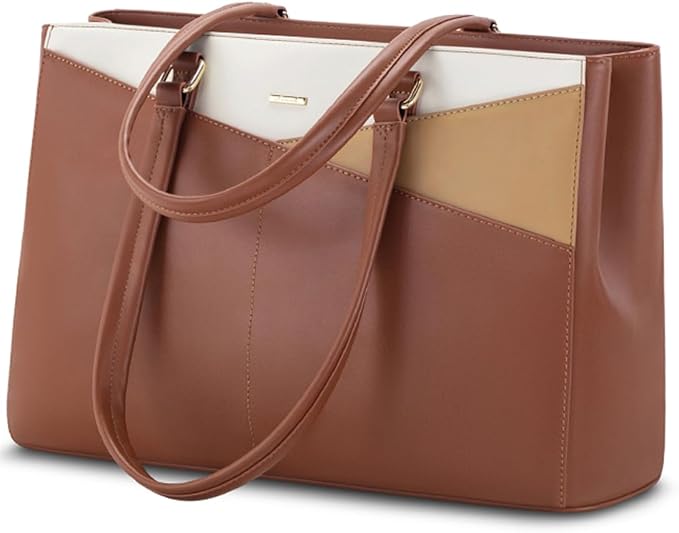 LOVEVOOK Laptop Tote Bag for Women, Office Work Bag Briefcase fit for 15.6 inch Laptop, Large Capacity Teacher Computer Bag Handbag Brown/Apricot/Beige