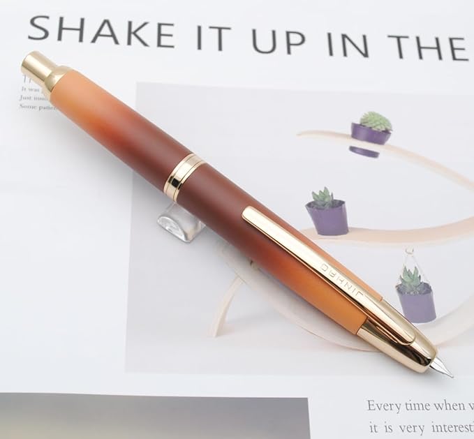 JINHAO 10 Press Fountain Pen, Retractable Metal Pen with Ink Converter (EF Nib 0.38mm, Gradient Coffee)