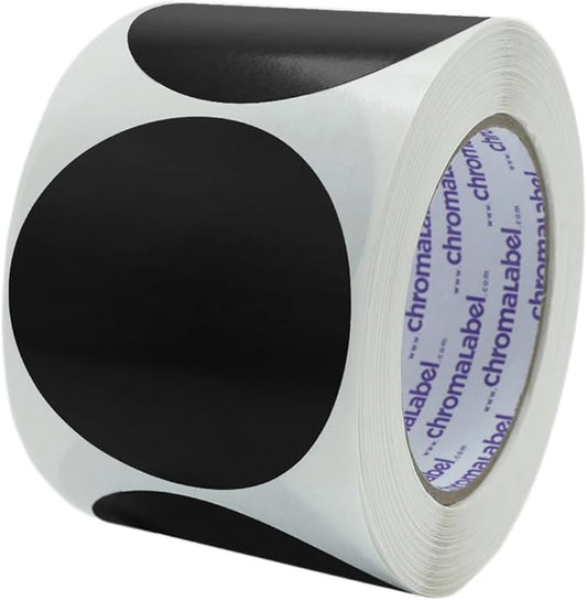 ChromaLabel 3 Inch Round Label Permanent Color Code Dot Stickers, 500 Labels per Roll, Black