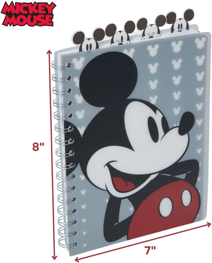 Innovative Designs Disney Mickey Mouse Journal Notebook, Spiral Bound, 96 Lined Pages, 8 x 7 inches, Grey