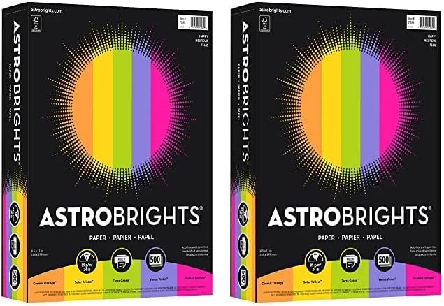 Neenah Astrobrights(R) Bright Color Paper, 8 1/2in. x 11in., 24 Lb, Assorted Colors, Ream Of 500 Sheets, 21289 (Pack of 2)