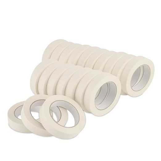 Lichamp Masking Tape 1 inch, 20 Pack General Purpose Beige Masking Tape White Masking Paper, 1 inch x 55 Yards x 20 Rolls (1100 Total Yards)