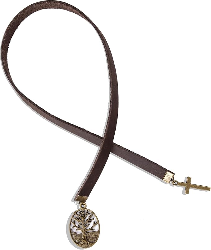 Bookmarks, Handmade Retro Cross Tree of Life Bible Bookmark with Long Leather Straps, Christian Saint Book Mark, Ideal Christian Gift (Style 16)