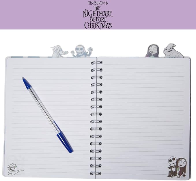 Innovative Designs Nightmare Before Christmas Tab Journal Notebook, Spiral Bound, 96 Lined Pages, 8 x 7 inches, Black/White