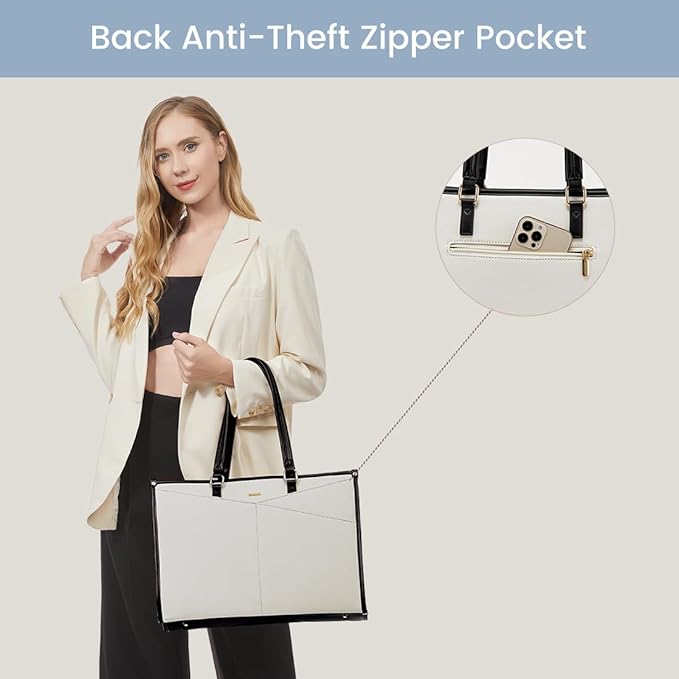 LOVEVOOK Laptop Bag for Women, 15.6 inch Laptop Tote Work Bag Cancas Casual Handbag for Travel Lightweight Shoulder Bag,Black White