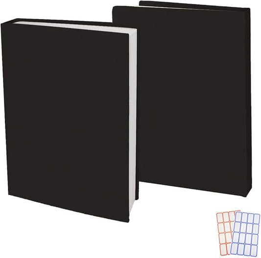 2 Pack Stretchable Book Sleeve Covers, for Paperbacks Hardcover Textbooks up to 9" x 12", Office Supplies with Free Sticker Labels (2 Pack, Black)