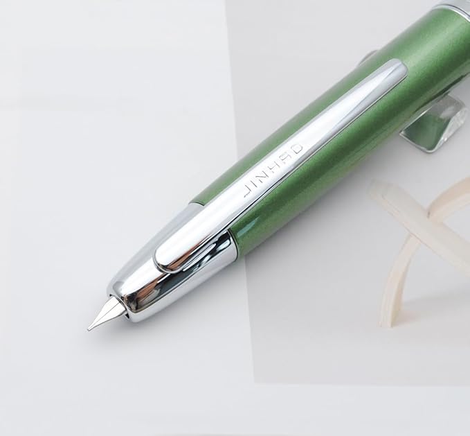 JINHAO 10 Press Fountain Pen, Retractable Metal Pen with Ink Converter (EF Nib 0.38mm, Light Pine Green)