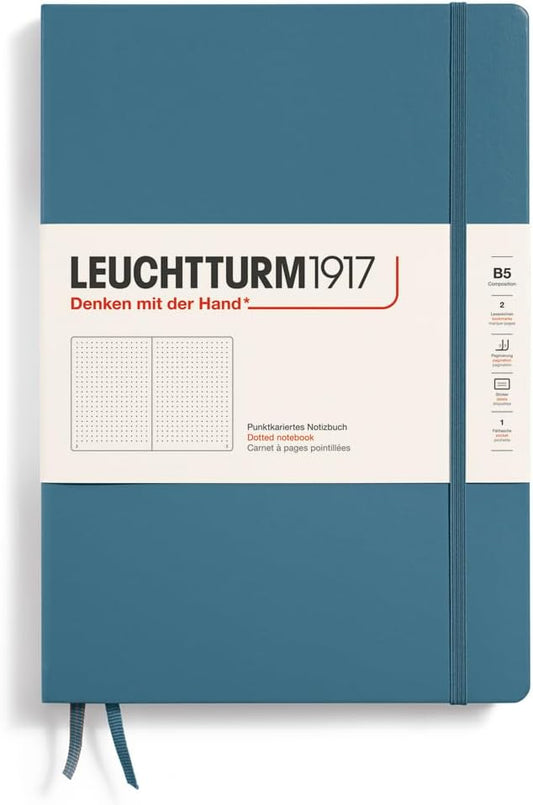 LEUCHTTURM1917 - Notebook Hardcover Composition B5-219 Numbered Pages for Writing and Journaling (Stone Blue, Dotted)