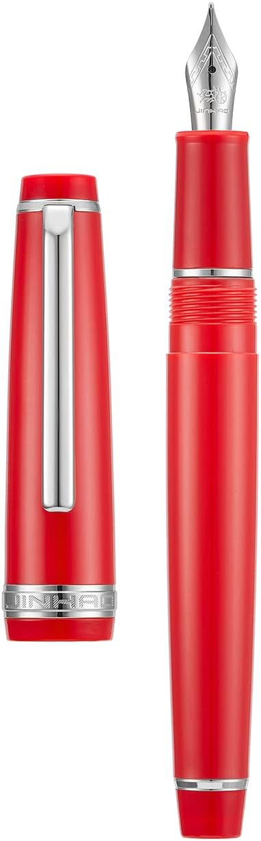Jinhao 82 Red Acrylic Fountain Pen, Iridium Medium Nib Classic Design Smooth Writing Pen with Ink Converter (Silver Trim)