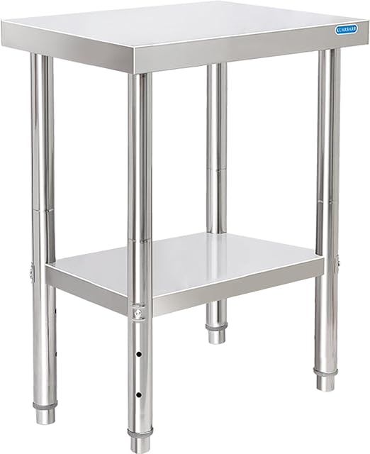 Stainless Steel Table for Prep & Work with Undershelf 18 x 24 Inches NSF Metal Commercial Kitchen Prep Table with Adjustable Under Shelf Worktable for Restaurant Home Outdoor