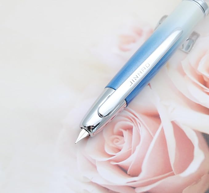 JINHAO 10 Press Fountain Pen, Retractable Metal Pen with Ink Converter (EF Nib 0.38mm, Gradient Blue)