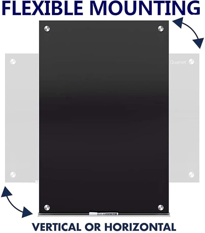 Magnetic Black Glass Board with Eraser Frameless Tempered Glass Dry Erase Blackboard with Marker Tray for Interactive Office, Wall Mounted Frosted Black Glass Board, 48" x 36"