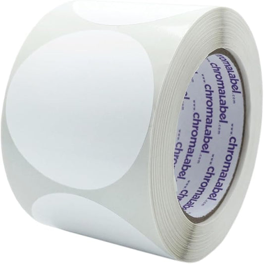ChromaLabel 3 Inch Circle Sticker Labels, Easy to Write On Round Colored Stickers, High Visibility Permanent Labels - 500 Sticky Dots per Roll, White Dot Stickers