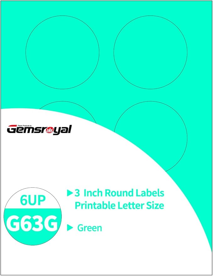 3 Inch Green Round Labels,20 Sheets,6 Circle Stickers per Sheet, 3 Inch Green Color Coding Labels for Laser/Inkjet Printers,Colorful Dot Stickers 3" Diameter,Letter Size