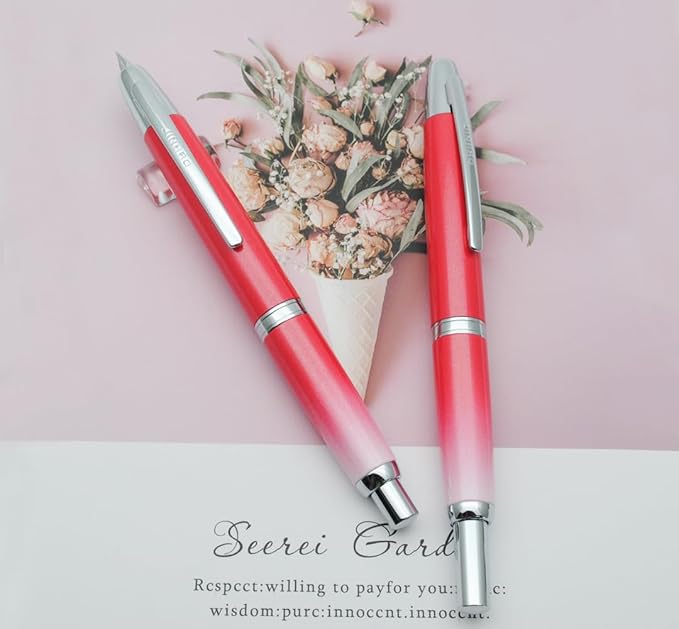 JINHAO 10 Press Fountain Pen, Retractable Metal Pen with Ink Converter (F Nib 0.5mm, Gradient Rose Red)