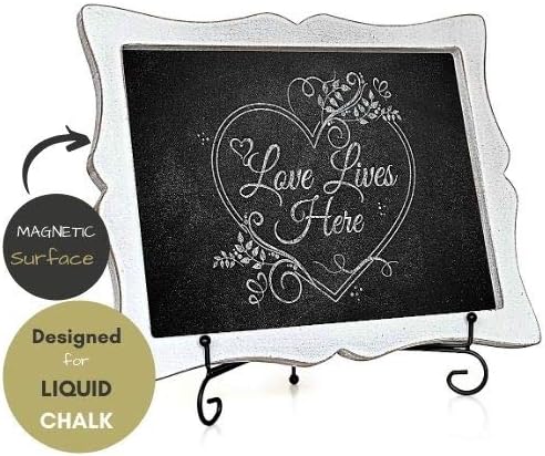 Tabletop Chalkboard Sign with Easel (11x13) + 8 Brilliant Liquid Chalk Markers | Hanging or Freestanding Framed Chalkboard with Hand Crafted Sweetheart Frame - Multipurpose Small Chalkboard Sign