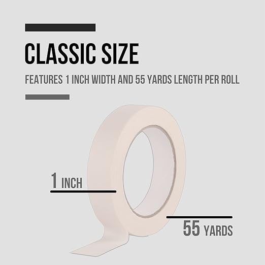 Lichamp Masking Tape 1 inch, 4 Pack General Purpose Beige Masking Tape White Masking Paper, 1 inch x 55 Yards x 4 Rolls (220 Total Yards)