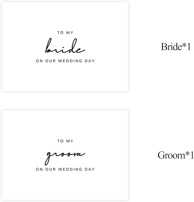 Set of 2 Wedding Cards for Bride and Groom with Matching Envelopes, To My Bride on our Wedding Day Card, To My Groom on our Wedding Day Card.（Groom/Bride B）
