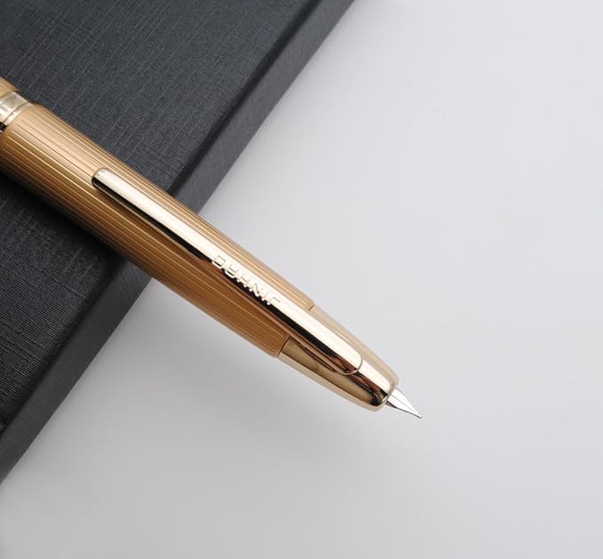 JINHAO 10 Press Fountain Pen, Retractable Metal Pen with Ink Converter (F Nib 0.5mm, Striated Golden)