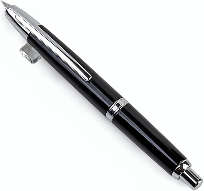 JINHAO 10 Press Fountain Pen, Retractable Metal Pen with Ink Converter (F Nib 0.5mm, Bright Black)
