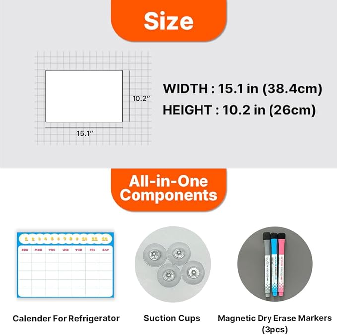 GEEKBEAR Dry Erase Refrigerator Calendar with 3 Markers - Attachable to Any Fridge with Special Suction Cups - Monthly and Weekly Designs, Acrylic - 15.7" x 10.6" (08. Cloud, Monthly)