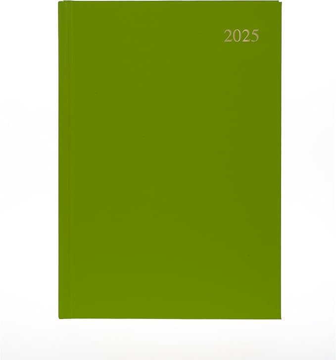 Collins Essential 2025 Business Diary - A4 Day to a Page Planner with Leathergrain Hardback Cover - Lime - ESSA41.64-25