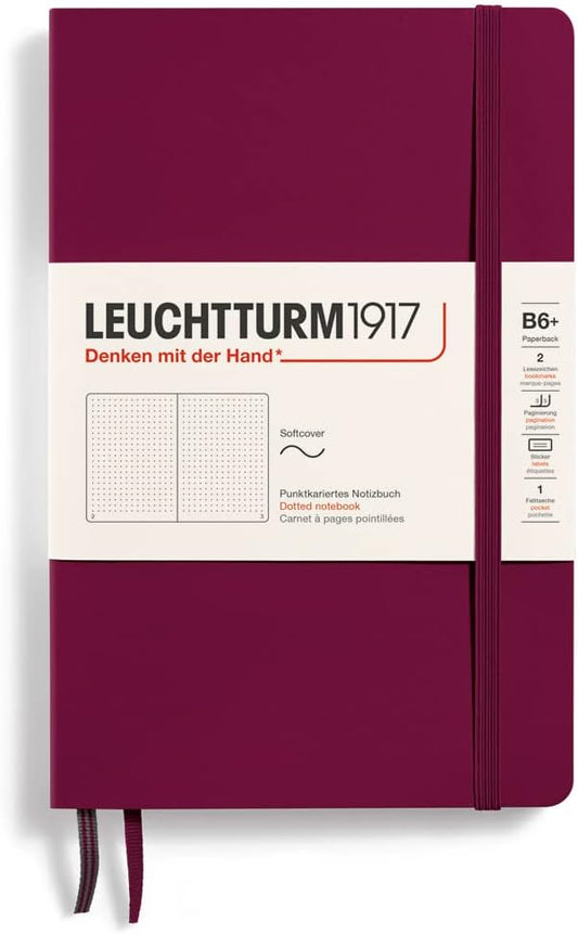 LEUCHTTURM1917 - Notebook Softcover Paperback B6+ - 123 Numbered Pages for Writing and Journaling (Dotted, Port Red)