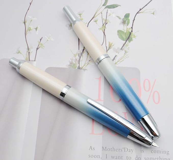 JINHAO 10 Press Fountain Pen, Retractable Metal Pen with Ink Converter (EF Nib 0.38mm, Gradient Blue)