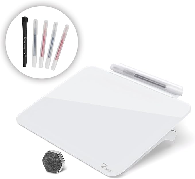 TOWON Small Glass Dry Erase Board, Desk White Board with Standing, Mini Whiteboard Easel Pad Set, Stenography Artifact for Office, Home and School Supplies, 8x6 Inches, White